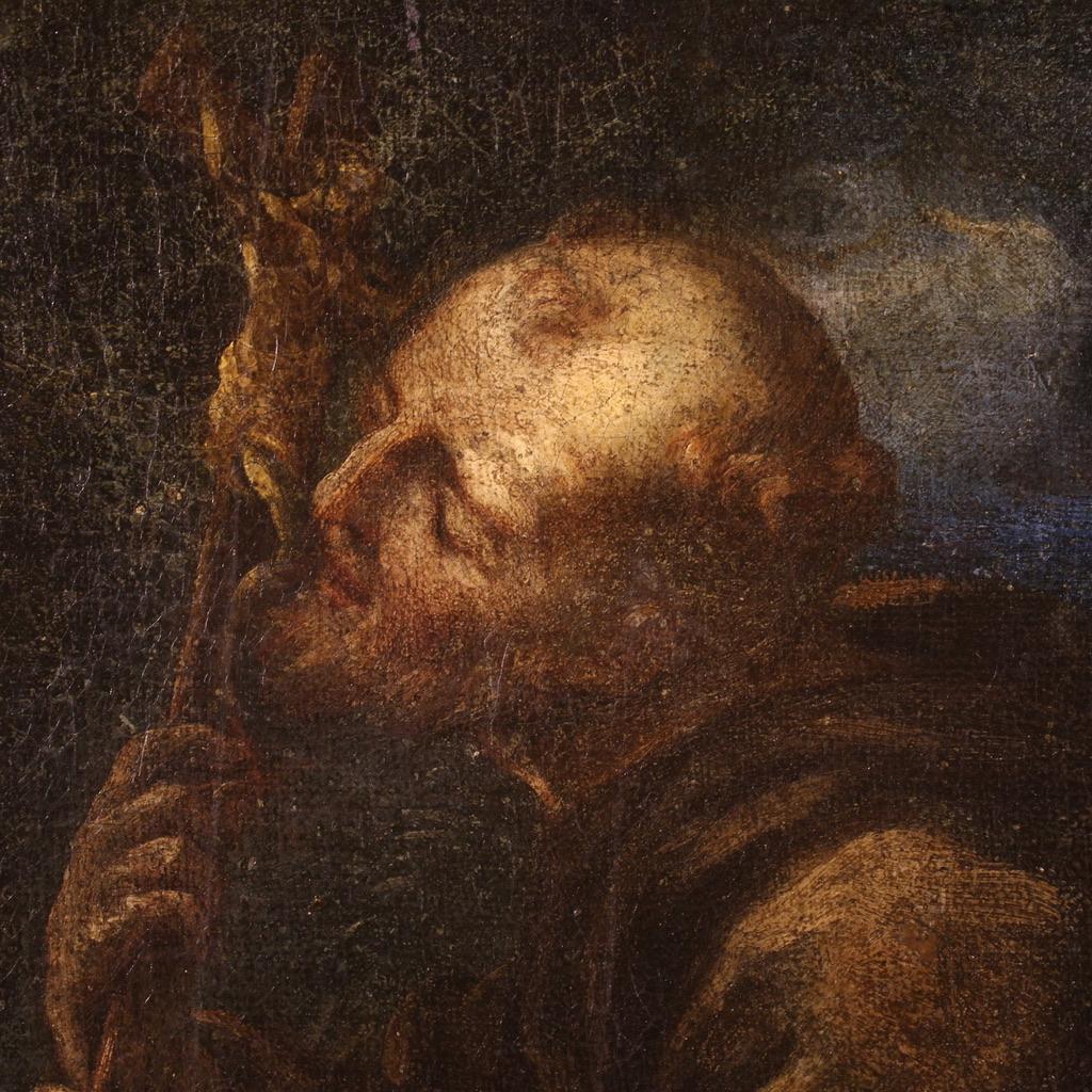 17th Century Oil on Canvas Spanish Religious Painting Saint Francis, 1680 en venta 2