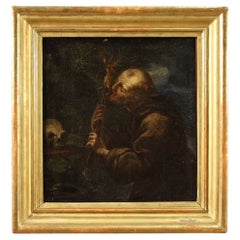 17th Century Oil on Canvas Spanish Religious Painting Saint Francis, 1680