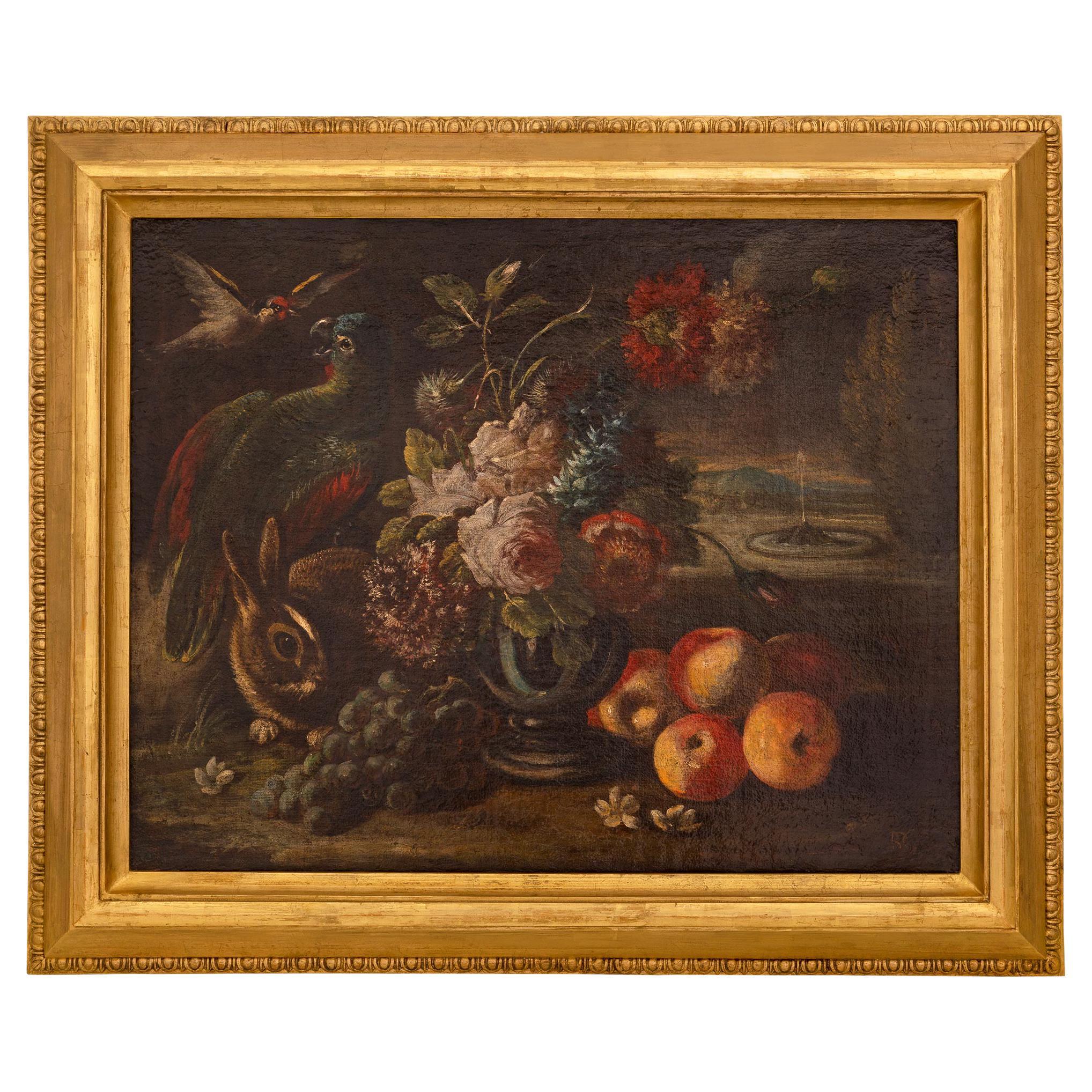 17th Century Oil on Canvas Still Life Painting, in a 19th Century Giltwood Fram For Sale