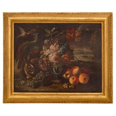 Antique 17th Century Oil on Canvas Still Life Painting, in a 19th Century Giltwood Fram