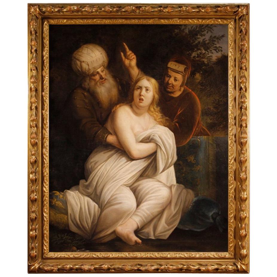 17th Century Oil on Canvas Susanna and the Elders Flemish Painting, 1640