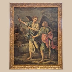 17th Century Oil-on-Canvas "The Archangel Raphael with Tobit"