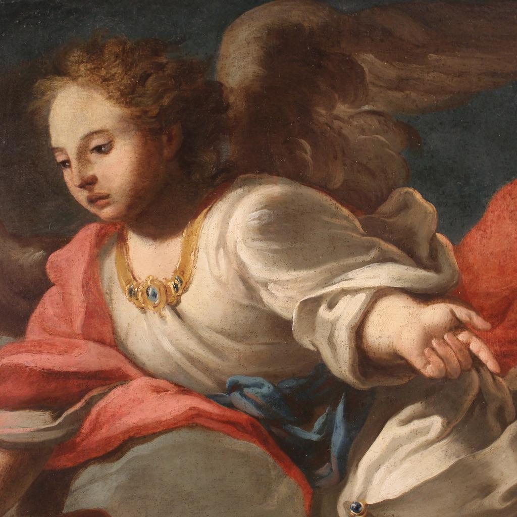 17th Century Oil on Canvas Venetian Antique Painting The Sacrifice of Isaac 1670 For Sale 4