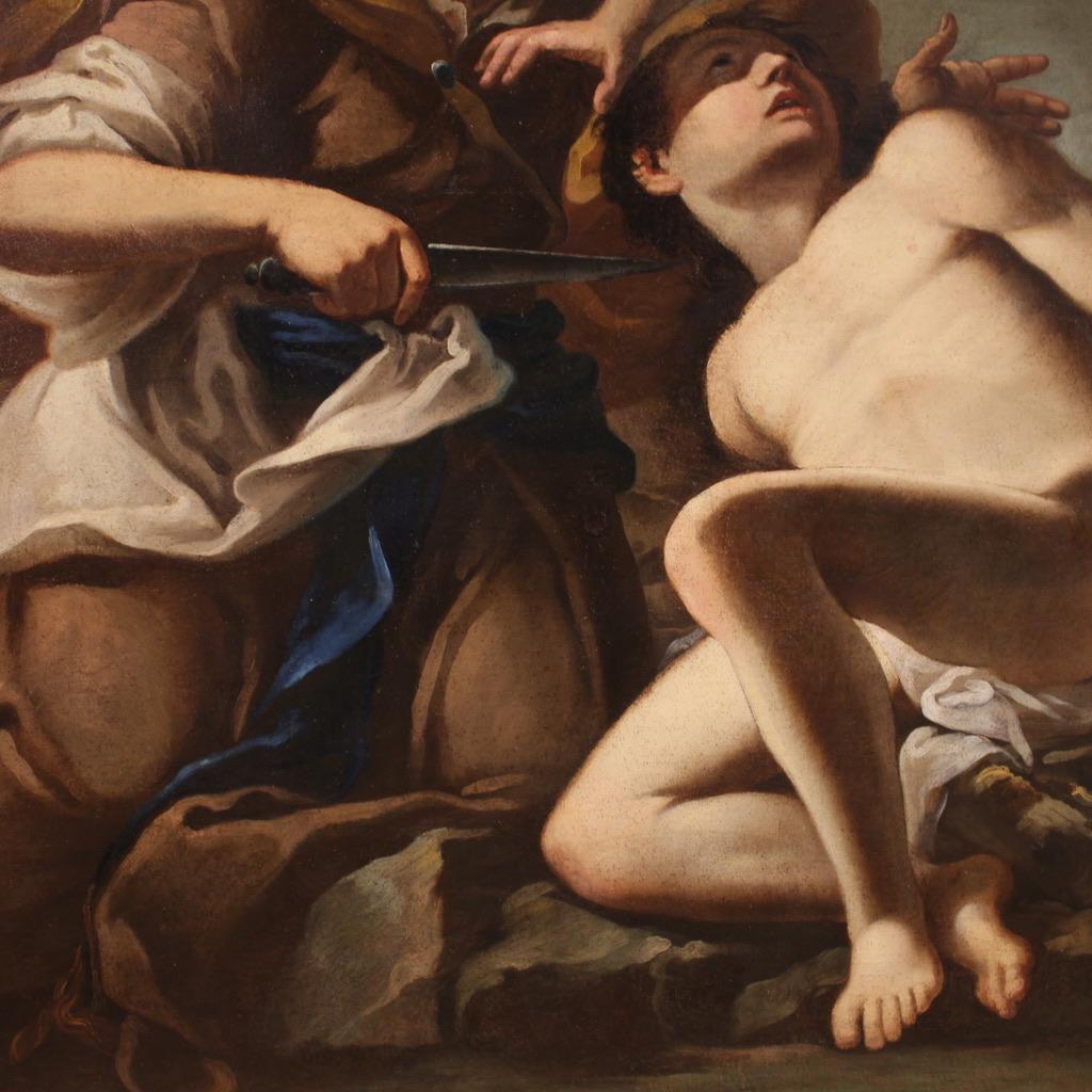 17th Century Oil on Canvas Venetian Antique Painting The Sacrifice of Isaac 1670 For Sale 5
