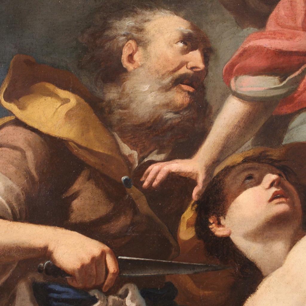 17th Century Oil on Canvas Venetian Antique Painting The Sacrifice of Isaac 1670 For Sale 6