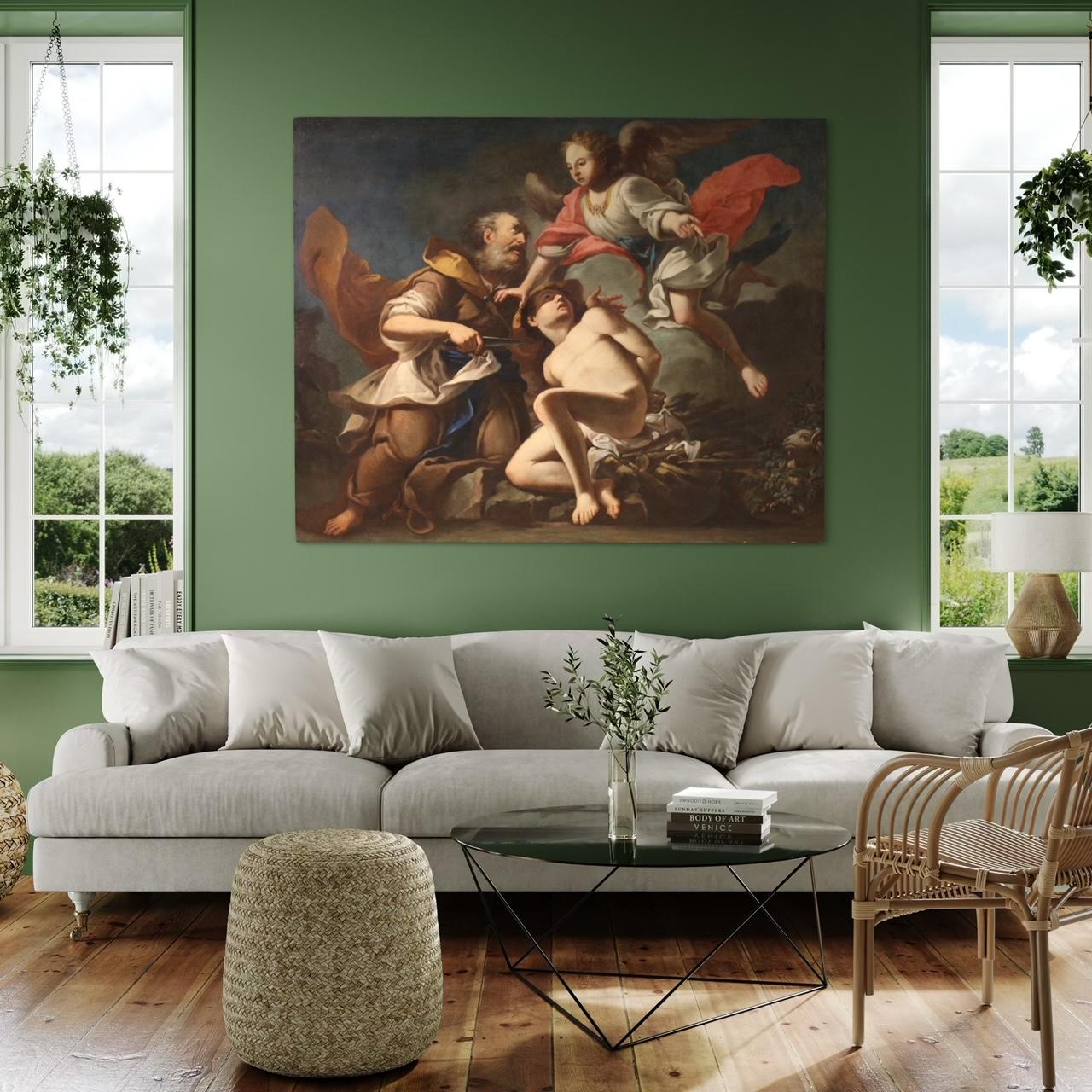 17th Century Oil on Canvas Venetian Antique Painting The Sacrifice of Isaac 1670 For Sale 7