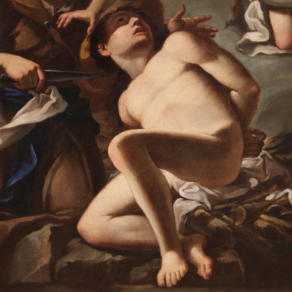 17th Century Oil on Canvas Venetian Antique Painting The Sacrifice of Isaac 1670 For Sale 8