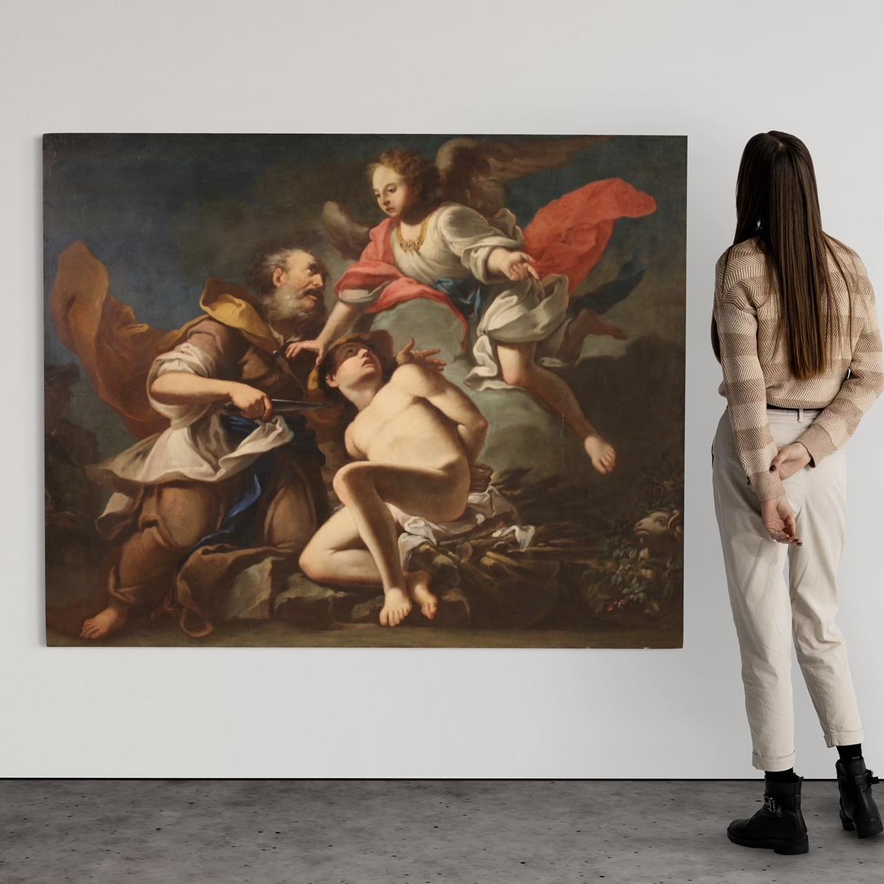 Italian 17th Century Oil on Canvas Venetian Antique Painting The Sacrifice of Isaac 1670 For Sale