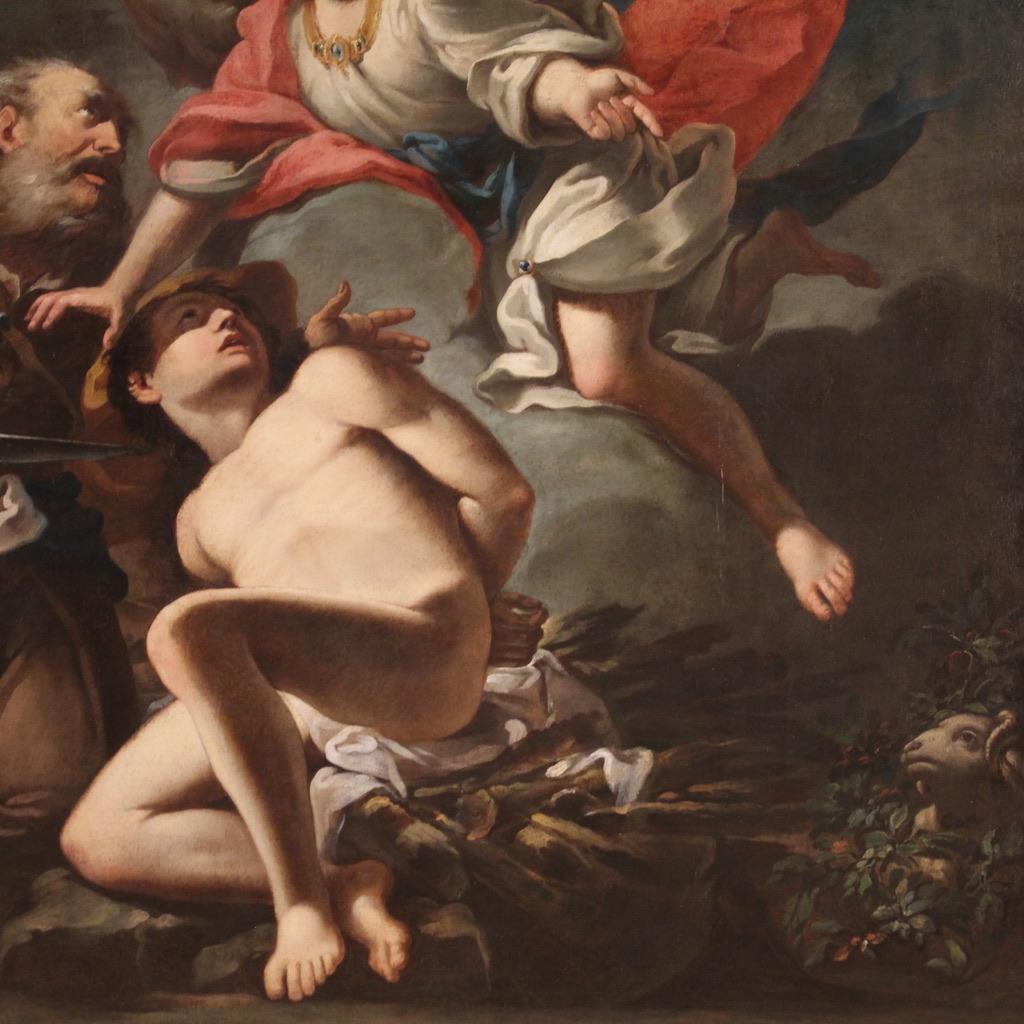 17th Century Oil on Canvas Venetian Antique Painting The Sacrifice of Isaac 1670 In Good Condition For Sale In Vicoforte, Piedmont