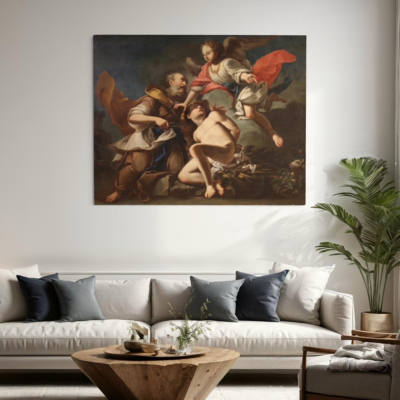 17th Century Oil on Canvas Venetian Antique Painting The Sacrifice of Isaac 1670 For Sale 2
