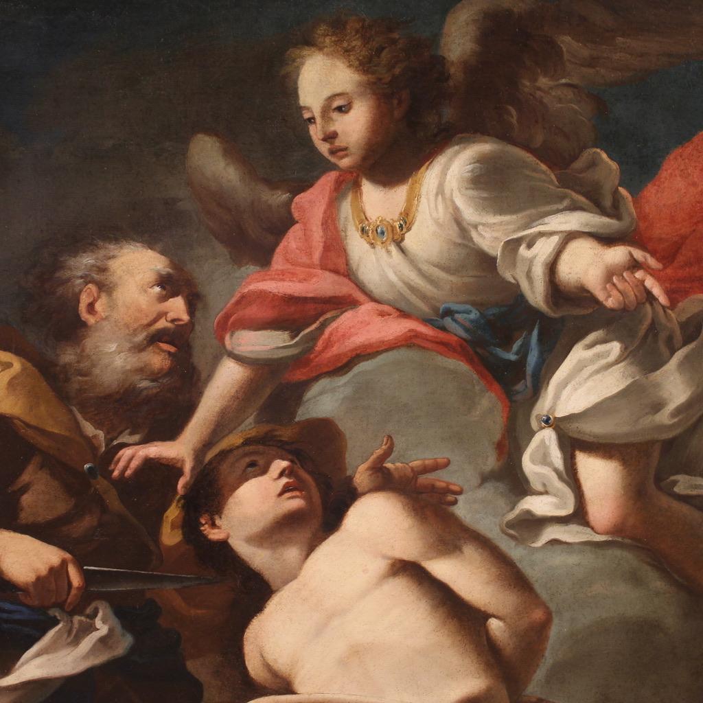 17th Century Oil on Canvas Venetian Antique Painting The Sacrifice of Isaac 1670 For Sale 3