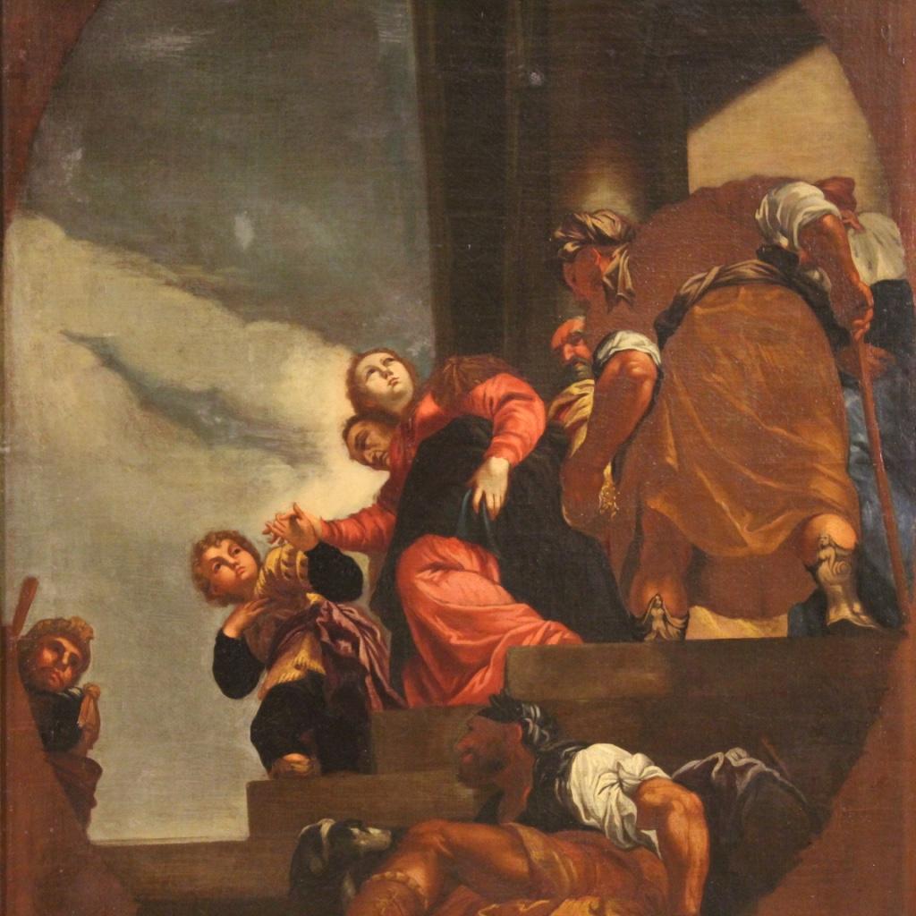 Italian 17th Century Oil on Canvas Venetian Biblical Painting The repudiation of Vasti For Sale