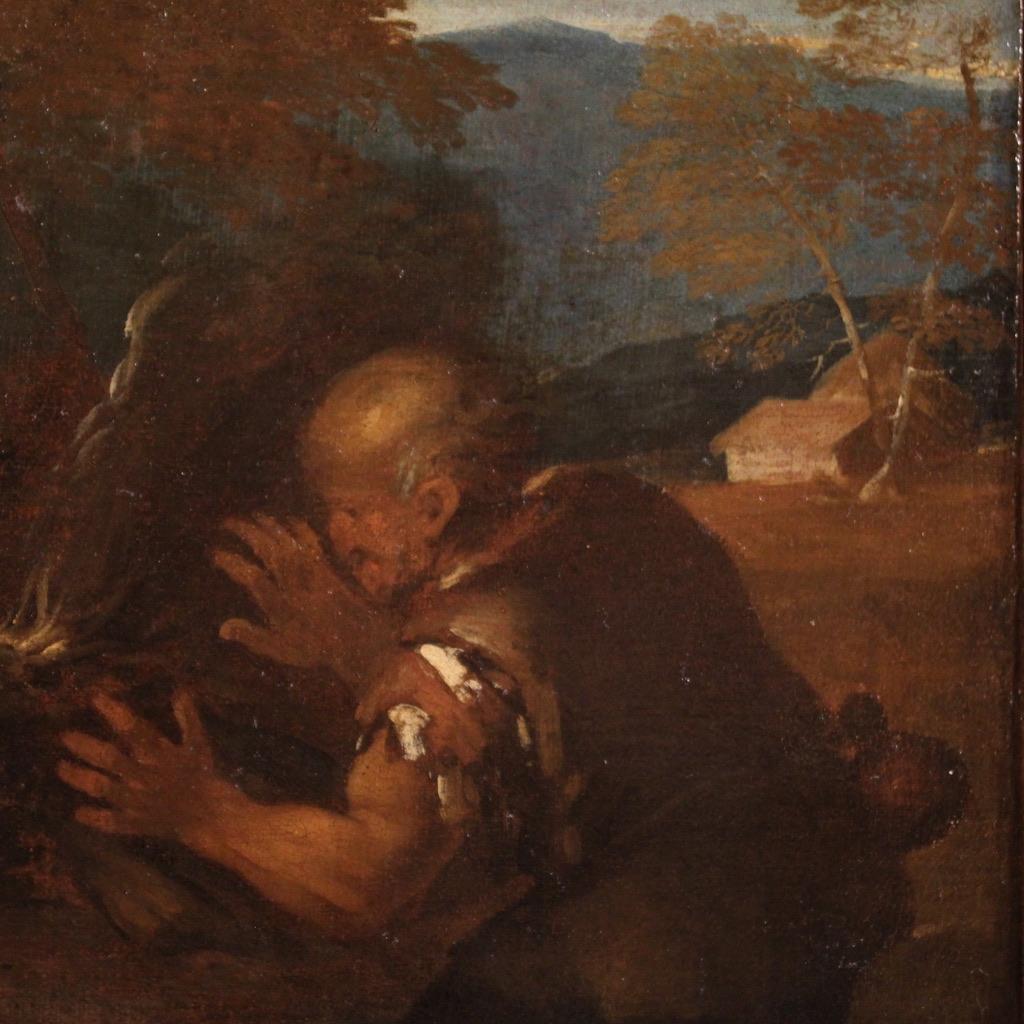 17. Jahrhundert Öl auf Leinwand Landschaft im venezianischen Stil mit Figuren Gemälde (Geölt) im Angebot