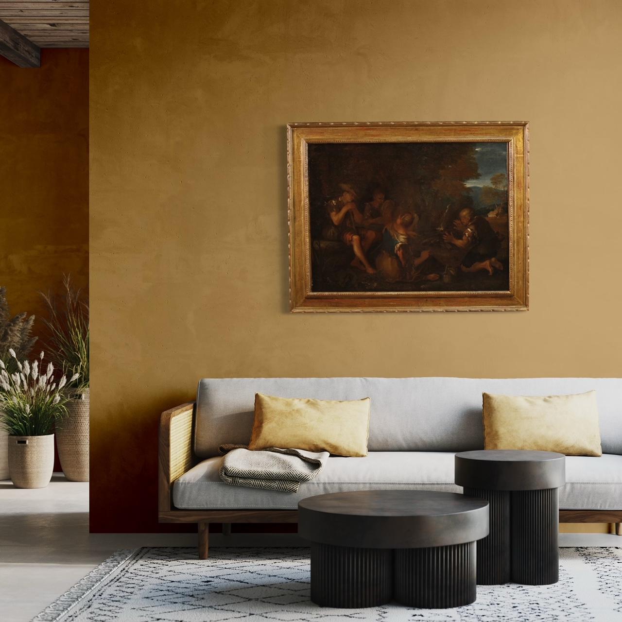 17. Jahrhundert Öl auf Leinwand Landschaft im venezianischen Stil mit Figuren Gemälde im Angebot 1