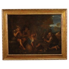 17th Century Oil on Canvas Venetian Style Landscape with Characters Painting
