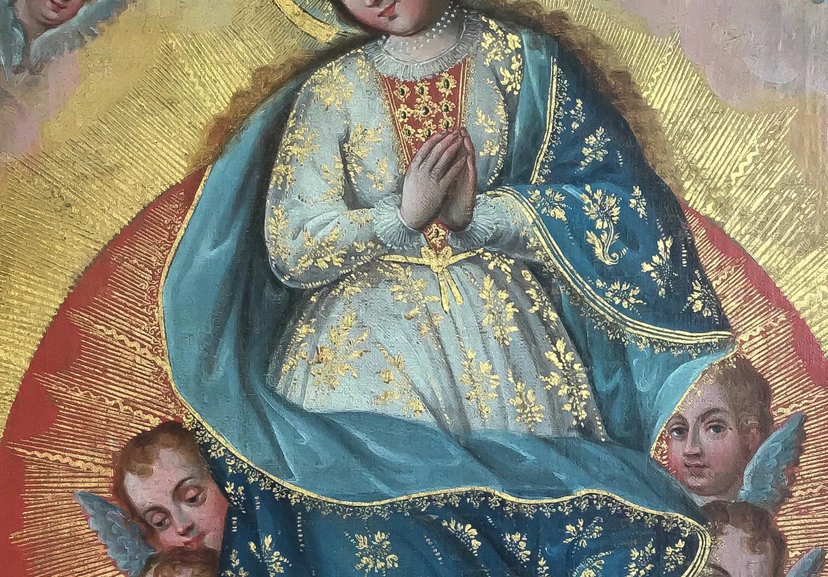 Mexican 17th Century, Oil on Canvas with Gold Leaf, Virgin of the Little Angels