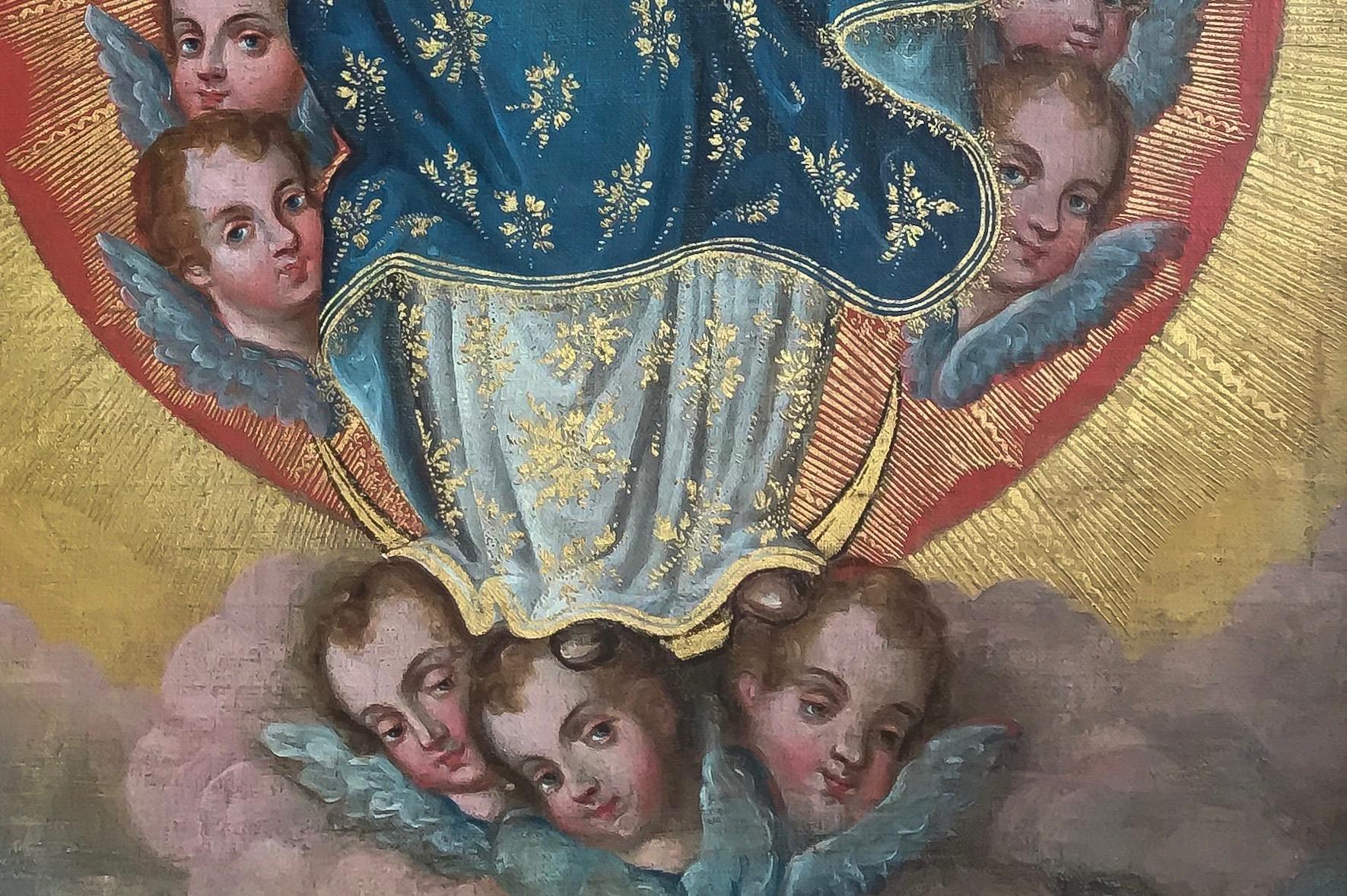 17th Century, Oil on Canvas with Gold Leaf, Virgin of the Little Angels In Good Condition In Mexico City, MX