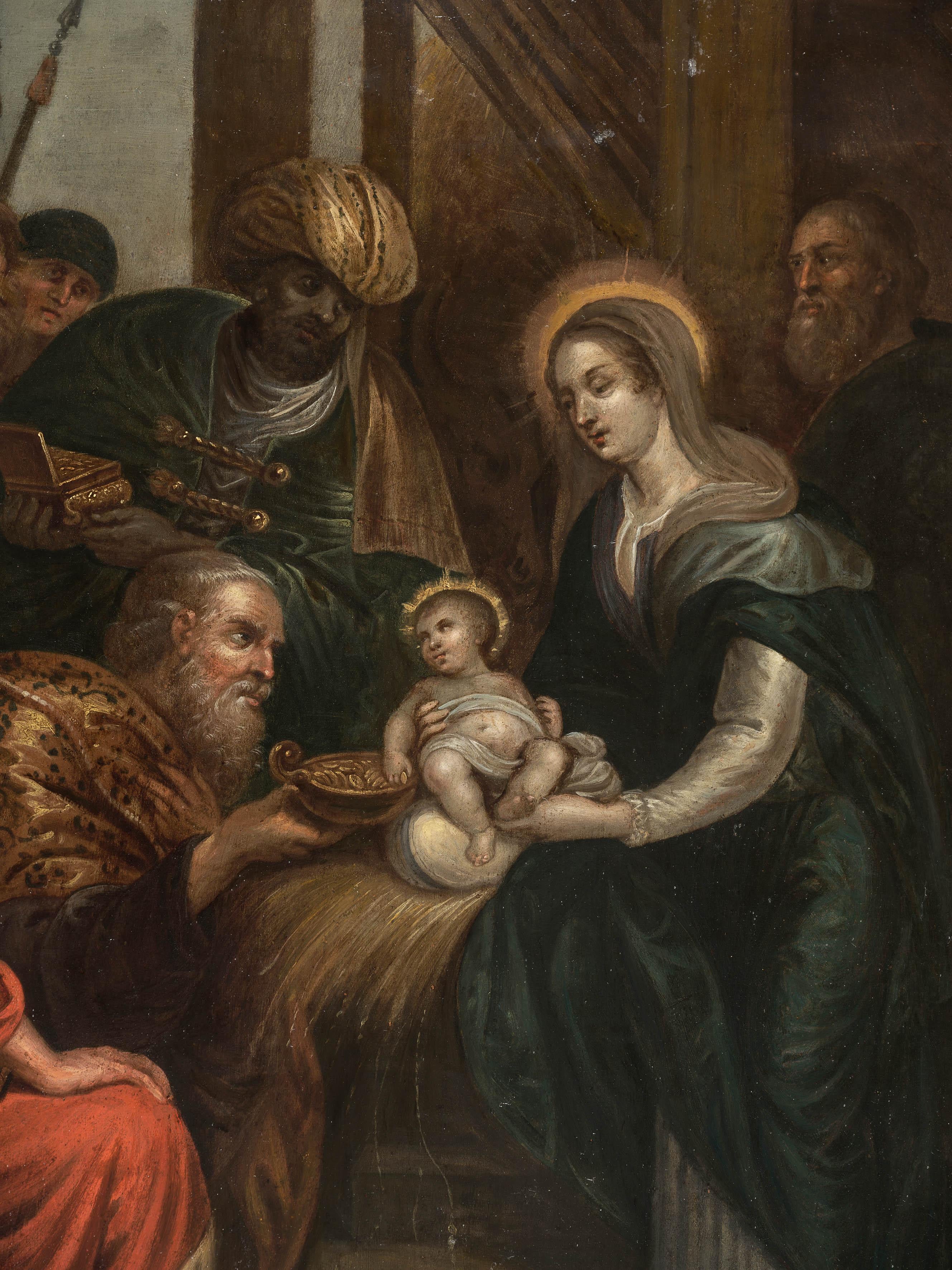 17th-Century Oil on Copper – Adoration of the Magi In Good Condition In Madrid, ES