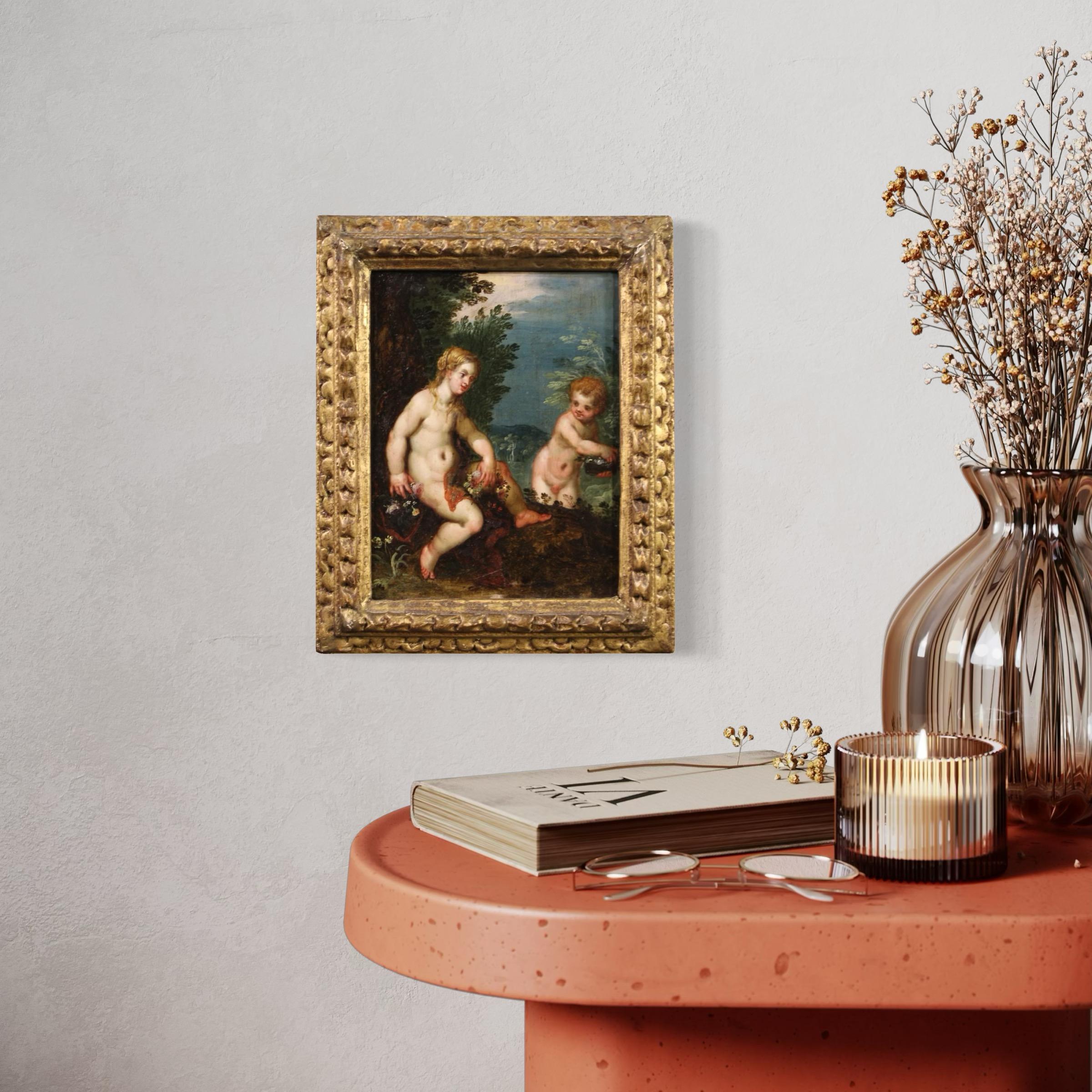 Siglo XVII Óleo sobre Cobre Pintura Flamenca Antigua Escena Mitológica, 1630 en Bueno estado para la venta en Vicoforte, Piedmont