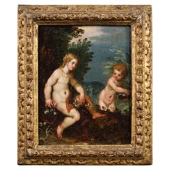 17th Century Oil on Copper Flemish Antique Painting Mythological Scene, 1630
