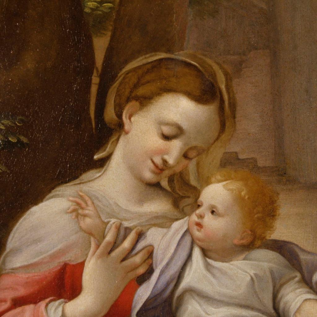 17th Century Oil on Copper Italian Painting Madonna of the Basket, 1670 7
