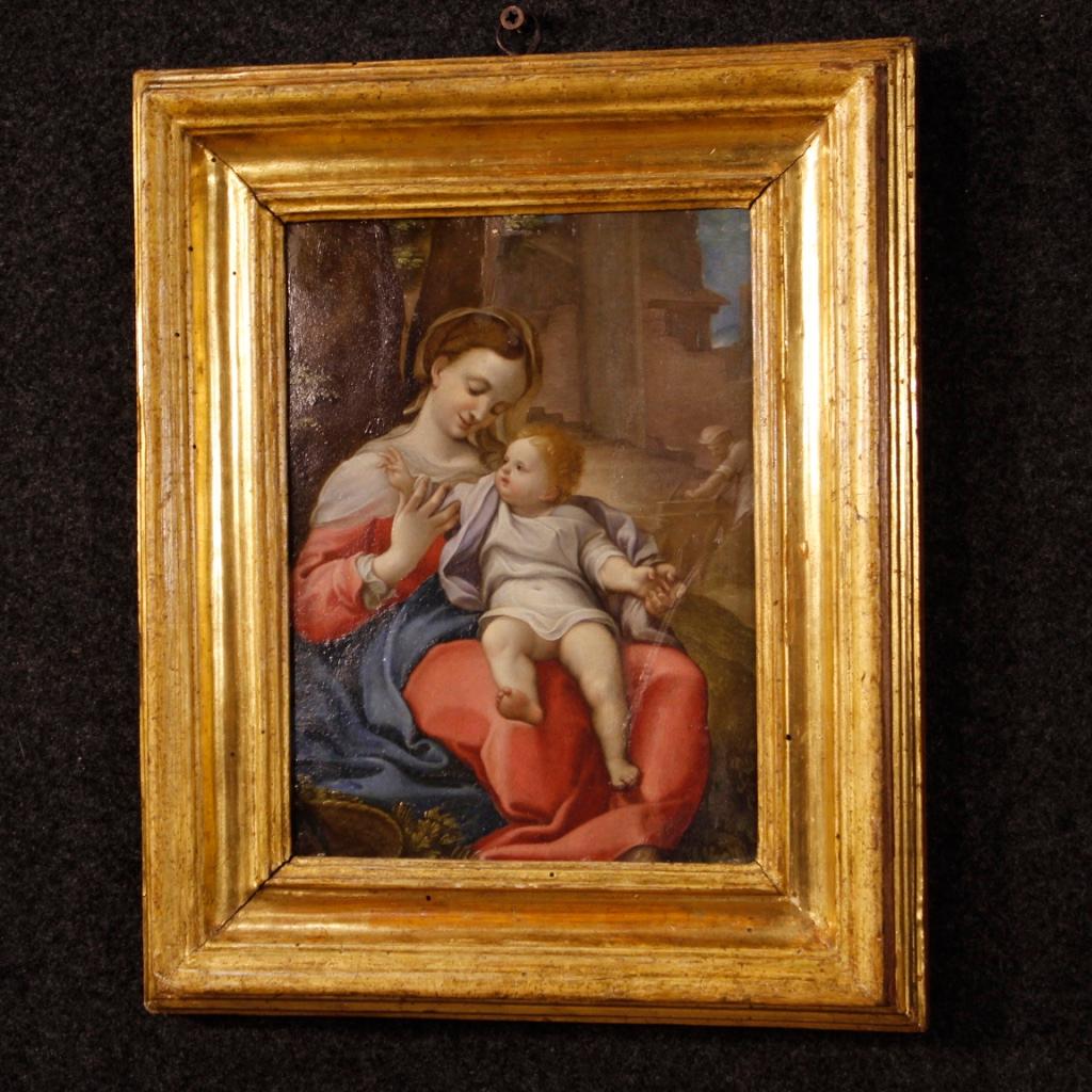 17th Century Oil on Copper Italian Painting Madonna of the Basket, 1670 3