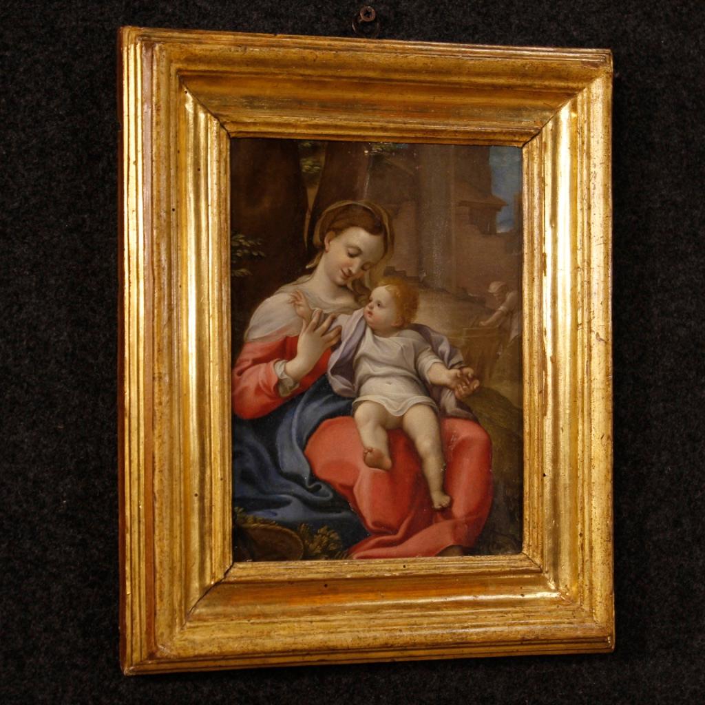 17th Century Oil on Copper Italian Painting Madonna of the Basket, 1670 5