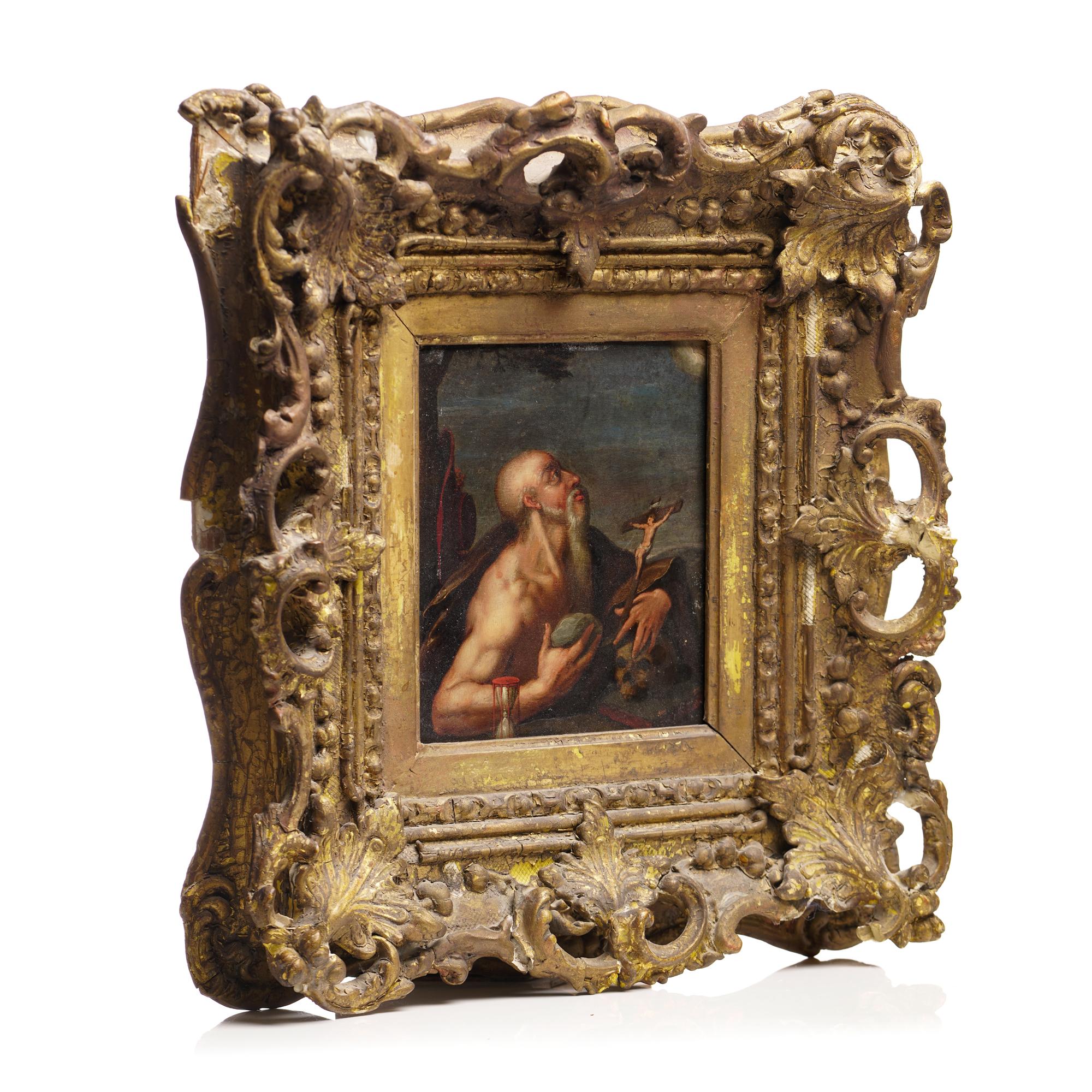Portrait à l'huile sur cuivre du 17e siècle - Saint Jérôme en vente 3