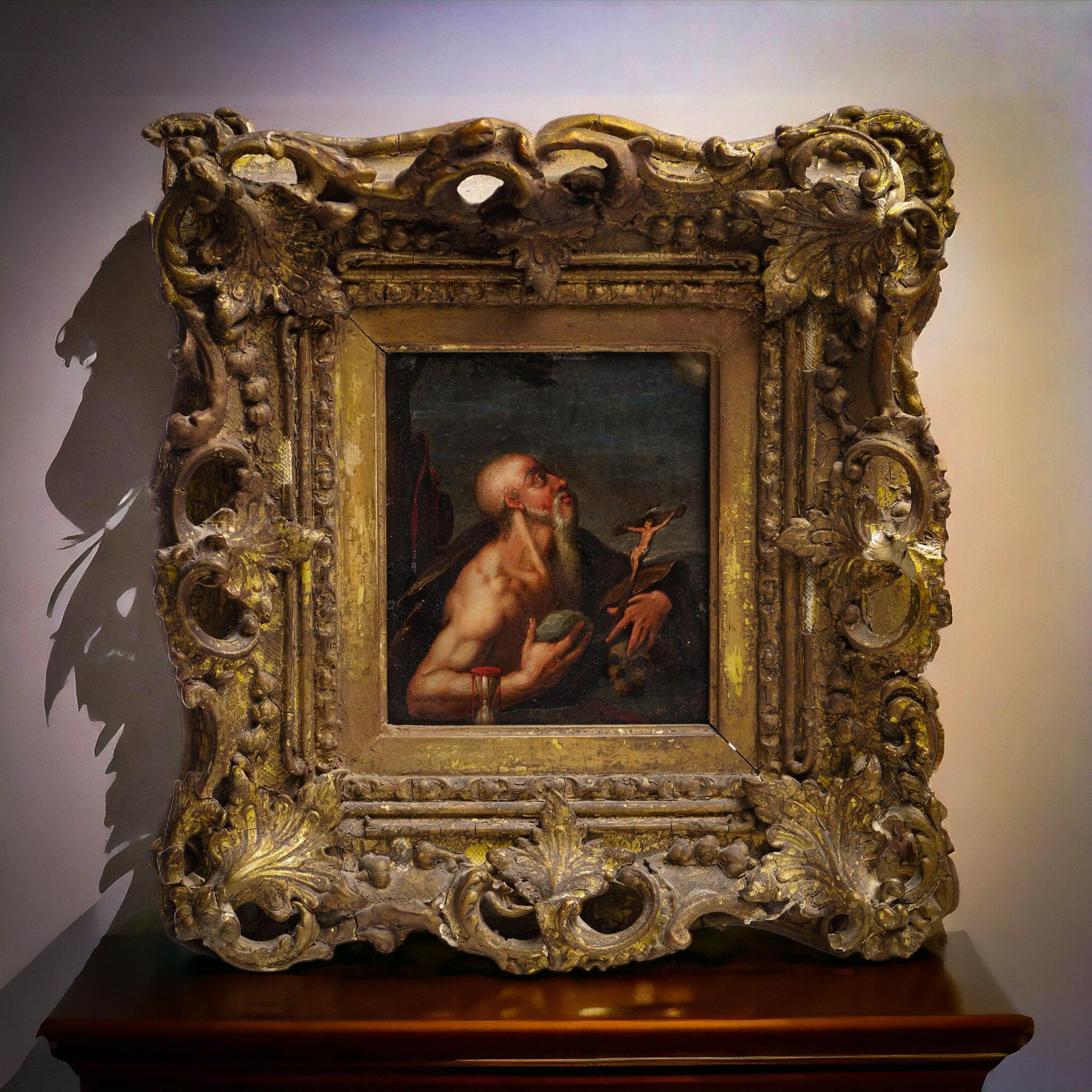 Portrait à l'huile sur cuivre du 17e siècle - Saint Jérôme en vente 6