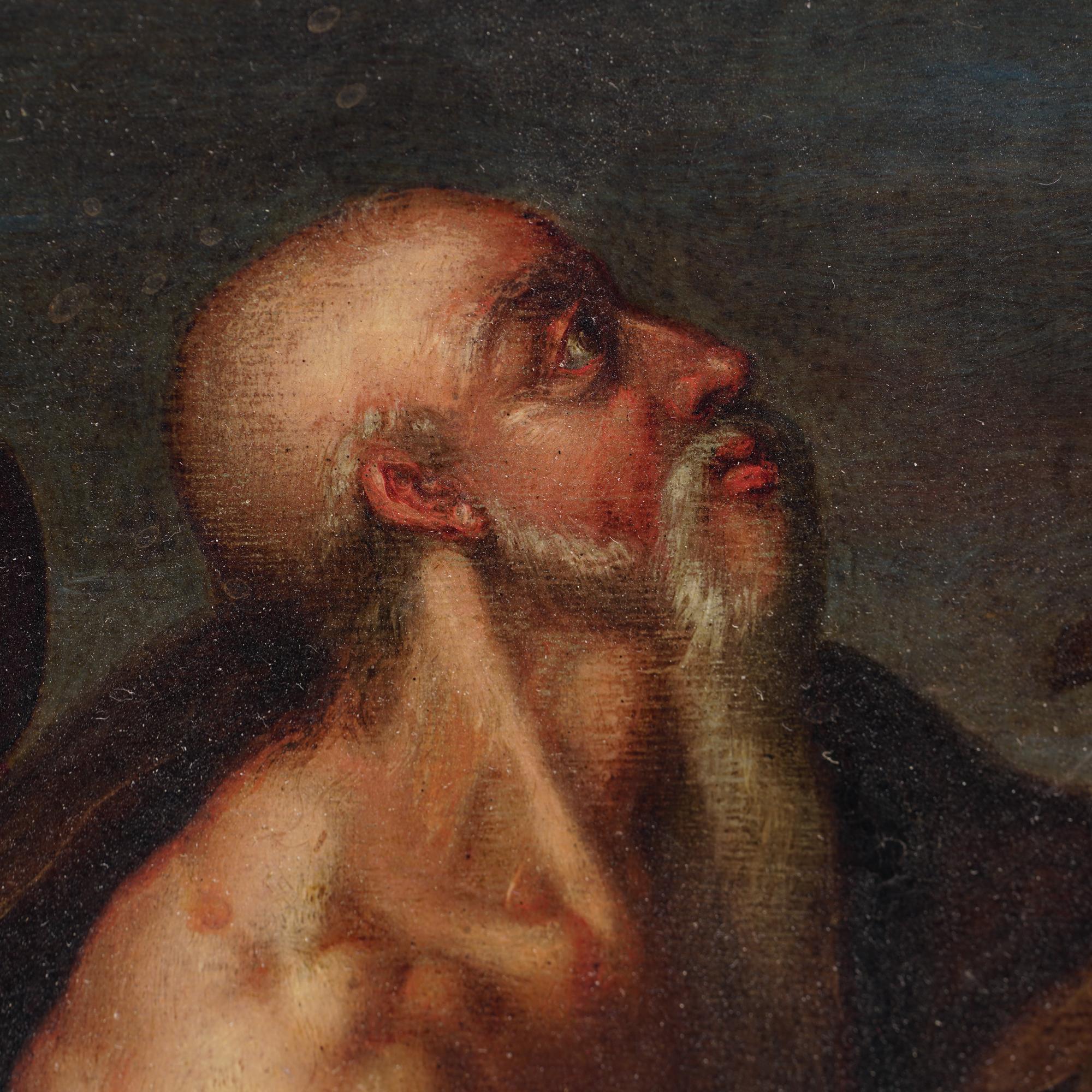 Portrait à l'huile sur cuivre du 17e siècle - Saint Jérôme en vente 1