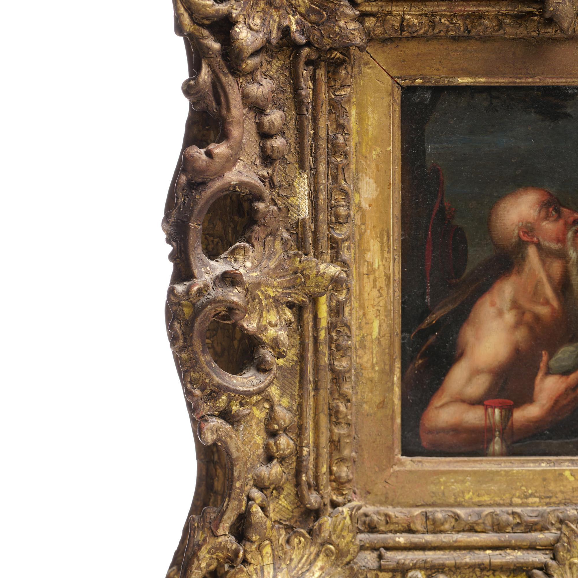 Portrait à l'huile sur cuivre du 17e siècle - Saint Jérôme en vente 2