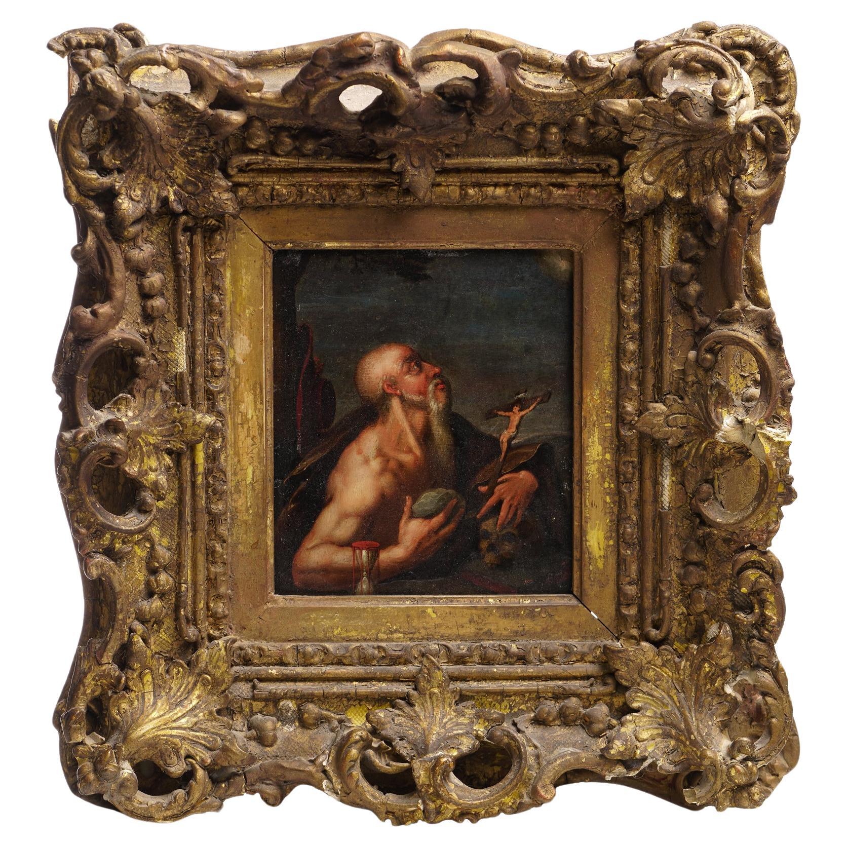 Portrait à l'huile sur cuivre du 17e siècle - Saint Jérôme en vente