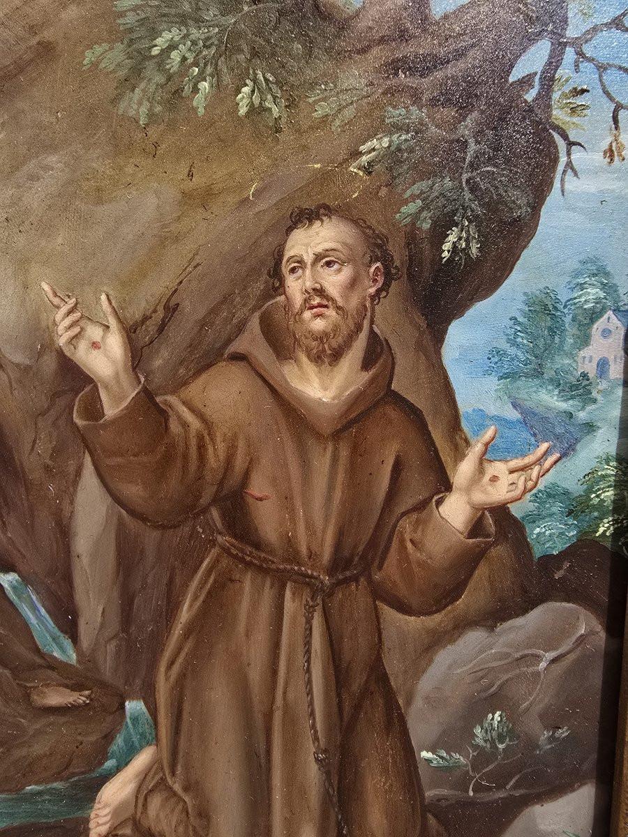 17. Jahrhundert Öl auf Kupfer - Heiliger Franz von Assisi im Angebot 3