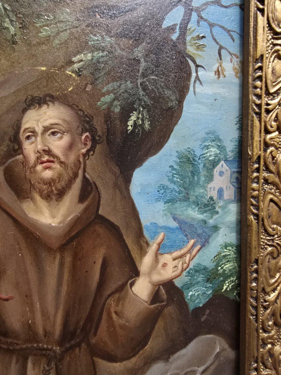 17. Jahrhundert Öl auf Kupfer - Heiliger Franz von Assisi im Angebot 4