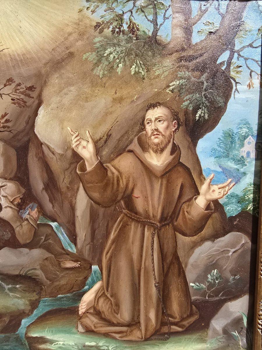 17. Jahrhundert Öl auf Kupfer - Heiliger Franz von Assisi (Barock) im Angebot
