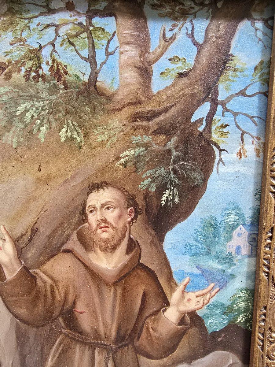 17. Jahrhundert Öl auf Kupfer - Heiliger Franz von Assisi (Handbemalt) im Angebot