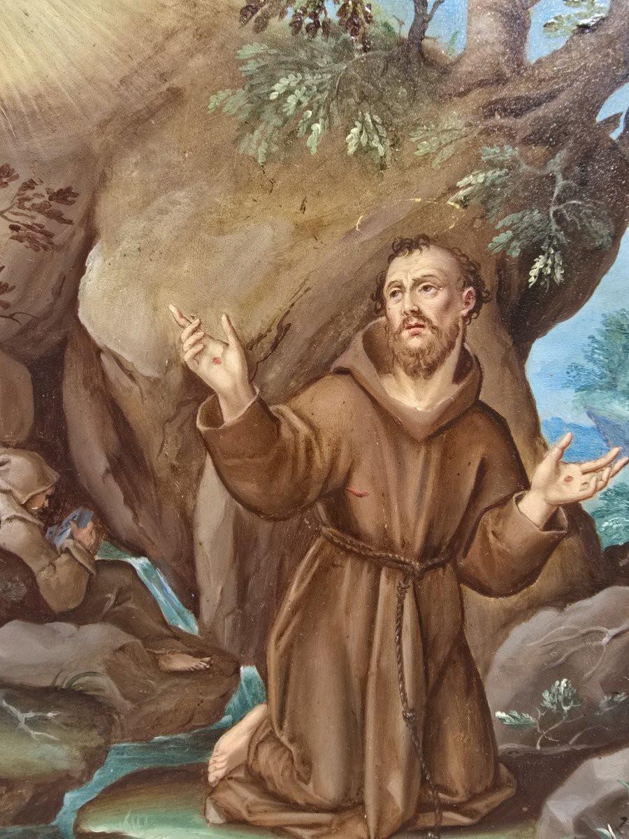 17. Jahrhundert Öl auf Kupfer - Heiliger Franz von Assisi im Zustand „Gut“ im Angebot in Madrid, ES