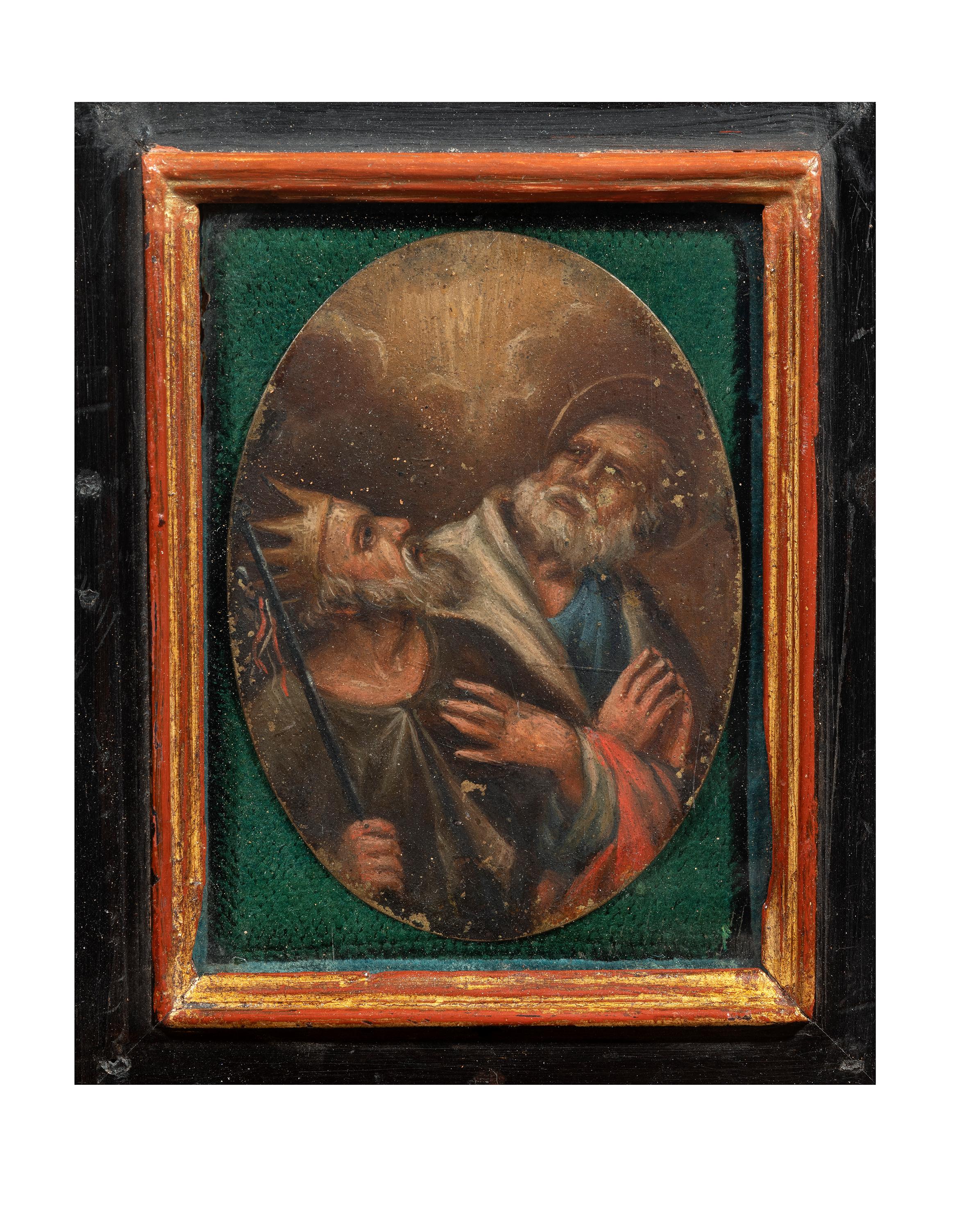 Baroque 17th Century Oil on Copper Saint Joseph and King David For Sale