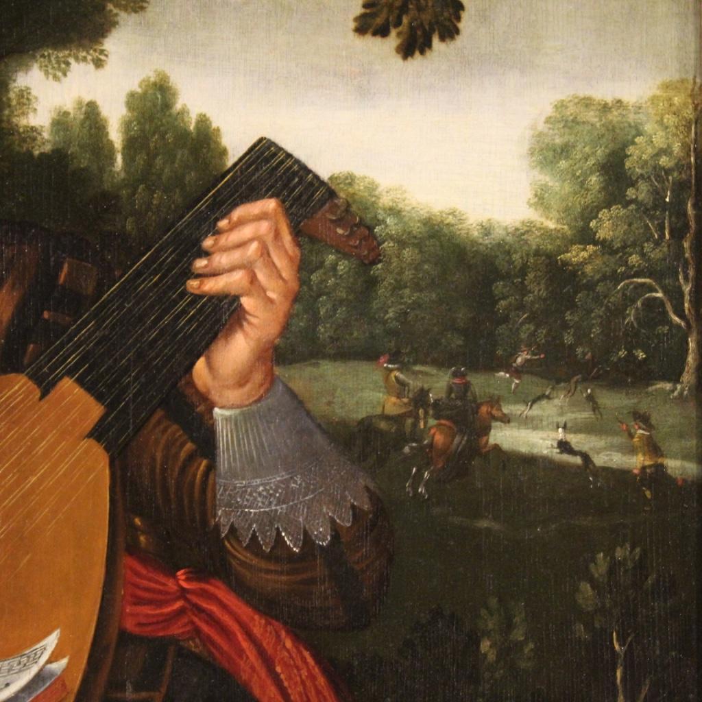 Belgian 17th Century Oil on Oak Panel Flemish Gallant Scene Painting, 1670 For Sale