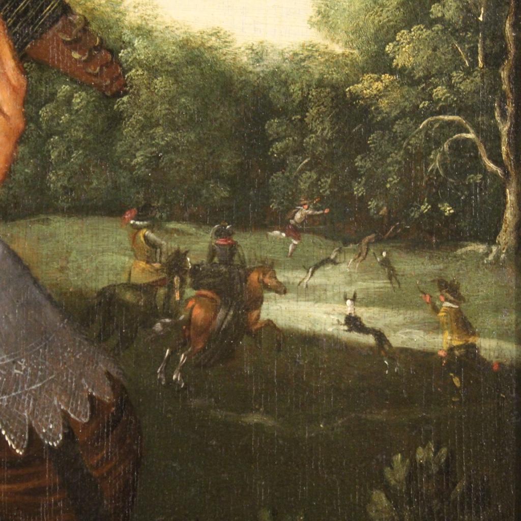 17th Century Oil on Oak Panel Flemish Gallant Scene Painting, 1670 For Sale 4