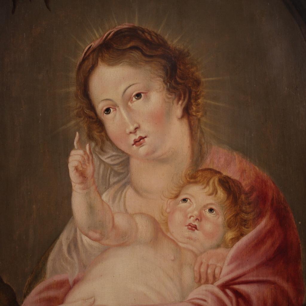 Late 17th Century 17th Century Oil on Panel Antique Flemish Painting Madonna with Child, 1670 For Sale