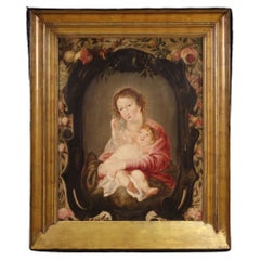 siglo XVII Óleo sobre tabla Pintura flamenca antigua Virgen con el Niño, 1670