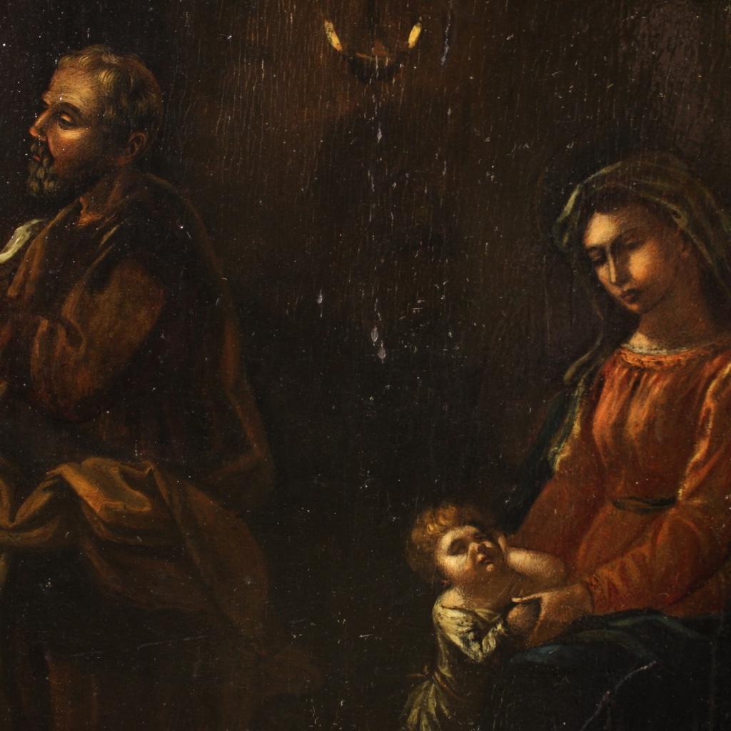 17th Century Oil on Panel Antique Religious Flemish Painting Holy Family, 1660 For Sale 2