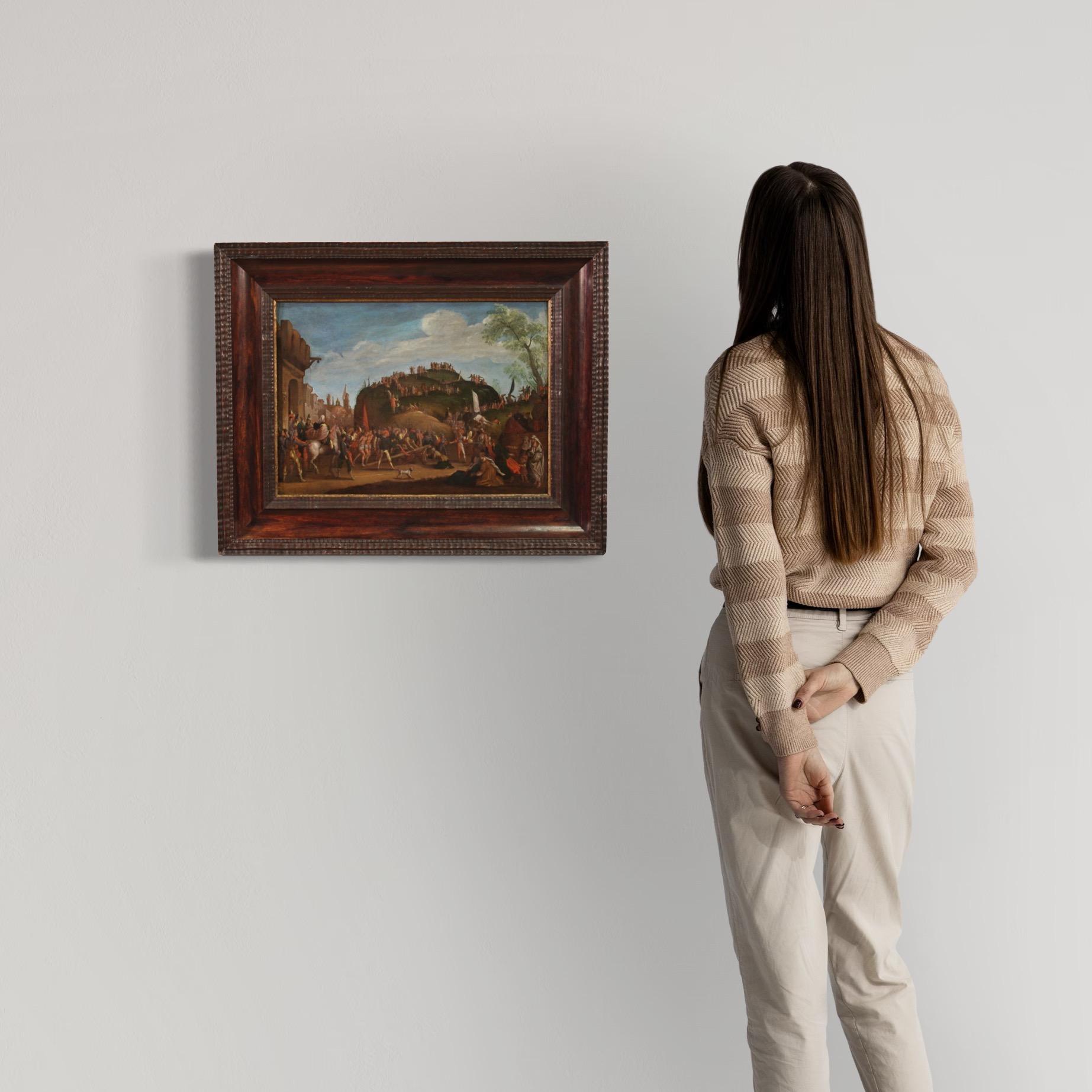 17th Century Oil on Panel Flemish Antique Painting Ascent to Calvary ...