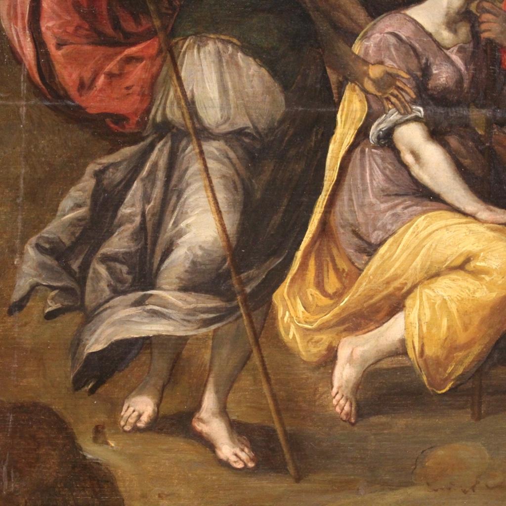 17th Century Oil on Panel Flemish Antique Painting Biblical Scene, 1650 5