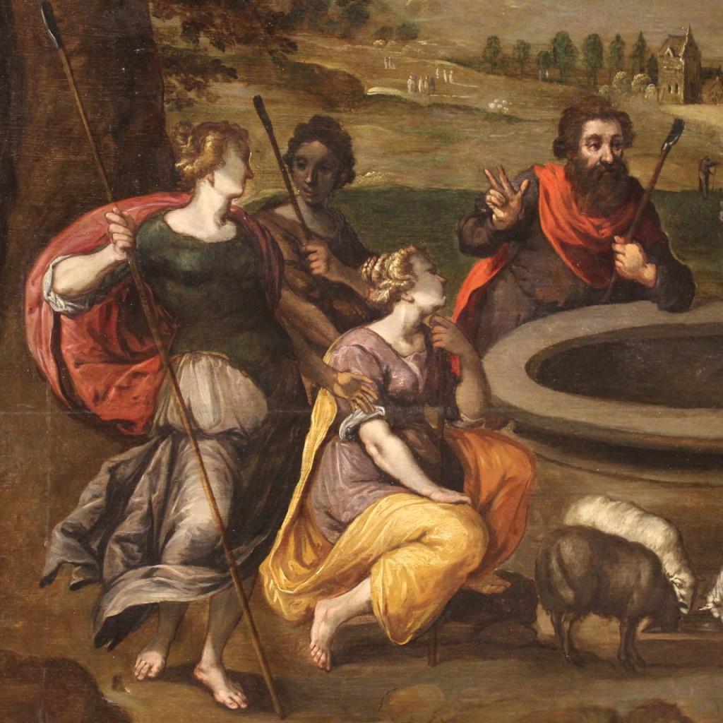 17th Century Oil on Panel Flemish Antique Painting Biblical Scene, 1650 1