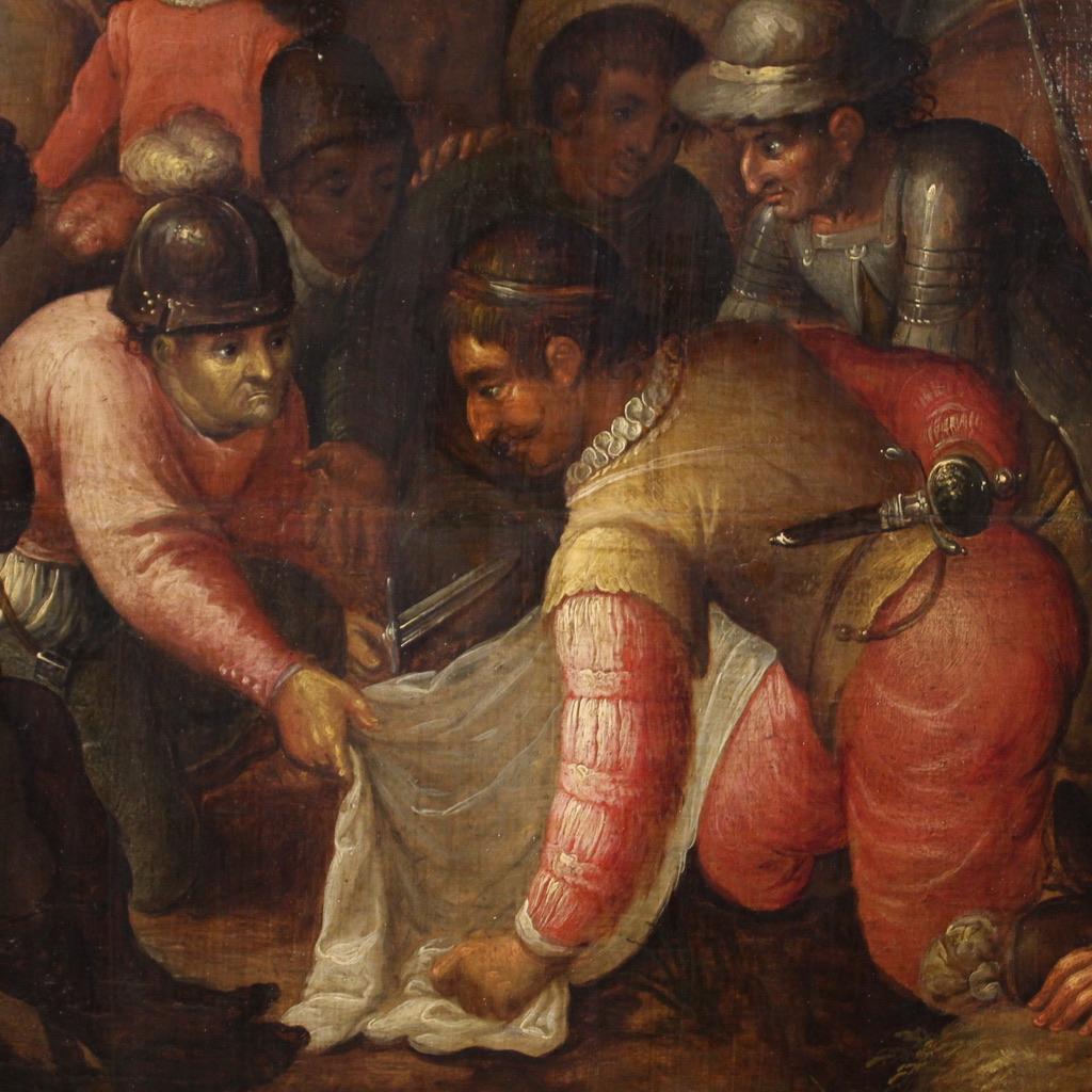 17th Century Oil on Panel Flemish Antique Painting Crucifixion on Mount Calvary 5