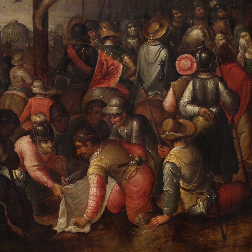 17th Century Oil on Panel Flemish Antique Painting Crucifixion on Mount Calvary 2