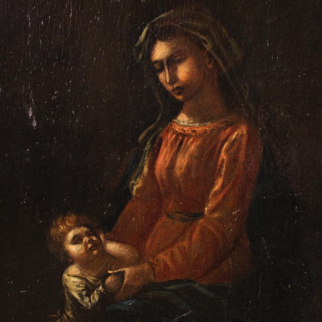17th Century Oil on Panel Flemish Antique Religious Painting Holy Family, 1660 3