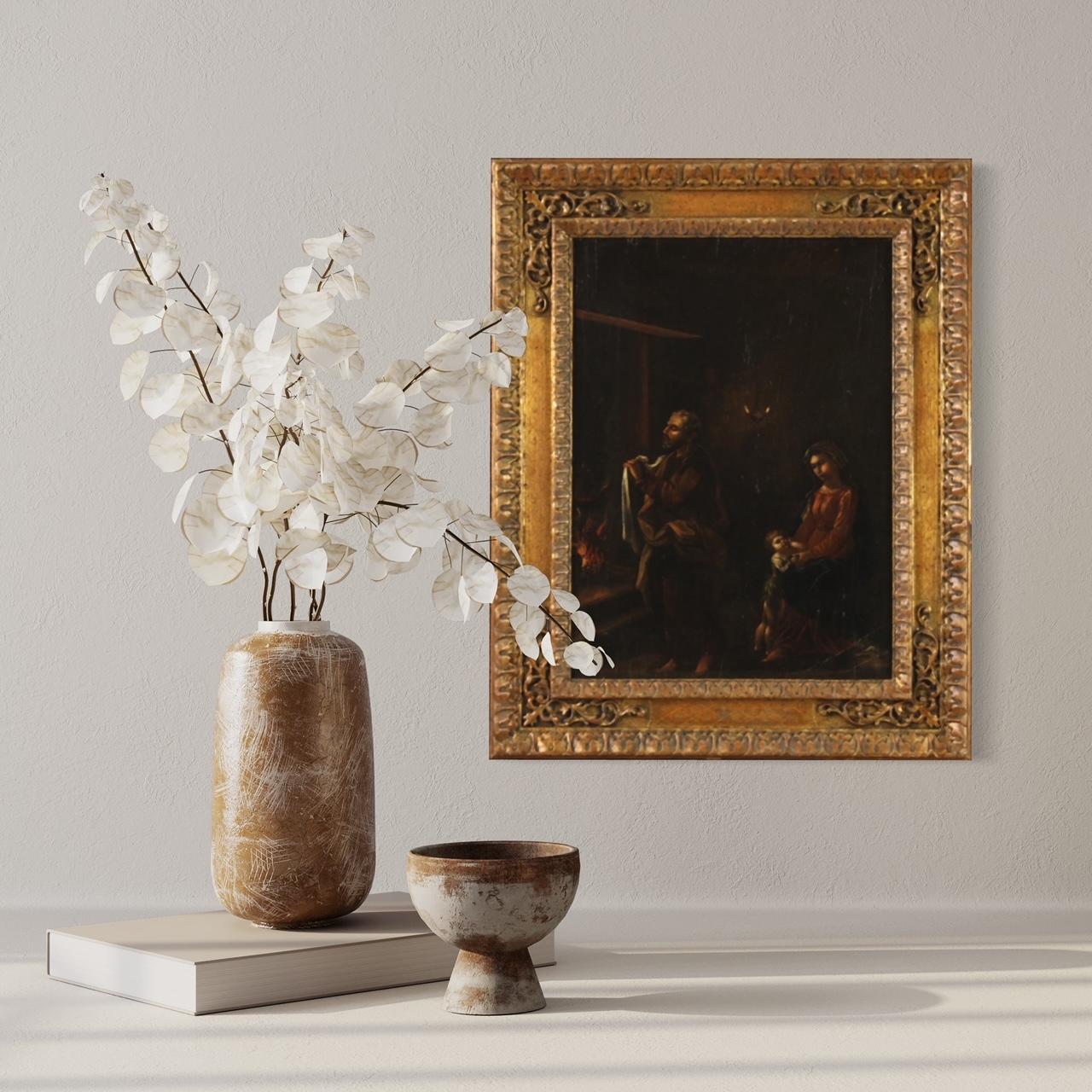 17th Century Oil on Panel Flemish Antique Religious Painting Holy Family, 1660 8